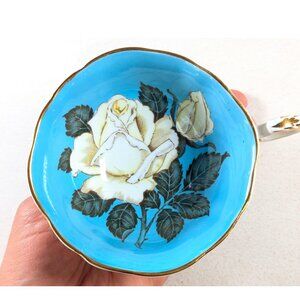 CUP ONLY * Paragon Floating White Rose Turquoise blue teacup, 1950s double